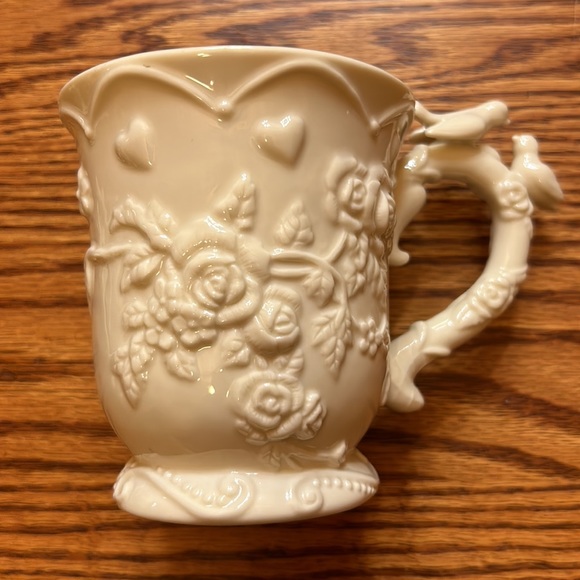 Set of 50th Anniversary Ivory Mugs w/ Birds, Flowers & Hearts by Papel Giftware - Picture 2 of 8